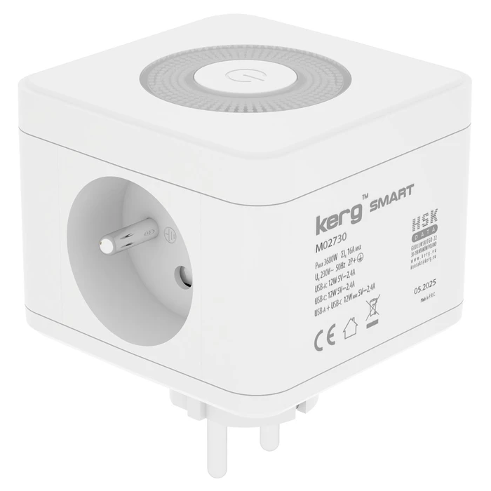 Πολύπριζο Kerg SMART – 2-SOCKET + USB-A+USB-C CHARGER + LED LIGHT 16A/250V~ M02730
