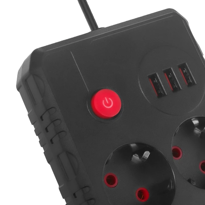 Πολύπριζο Maclean 2 sockets + 3xUSB, 110-240V AC 50/60Hz, 2.1A max 2500W, 1.5m, Black, MCE387 B