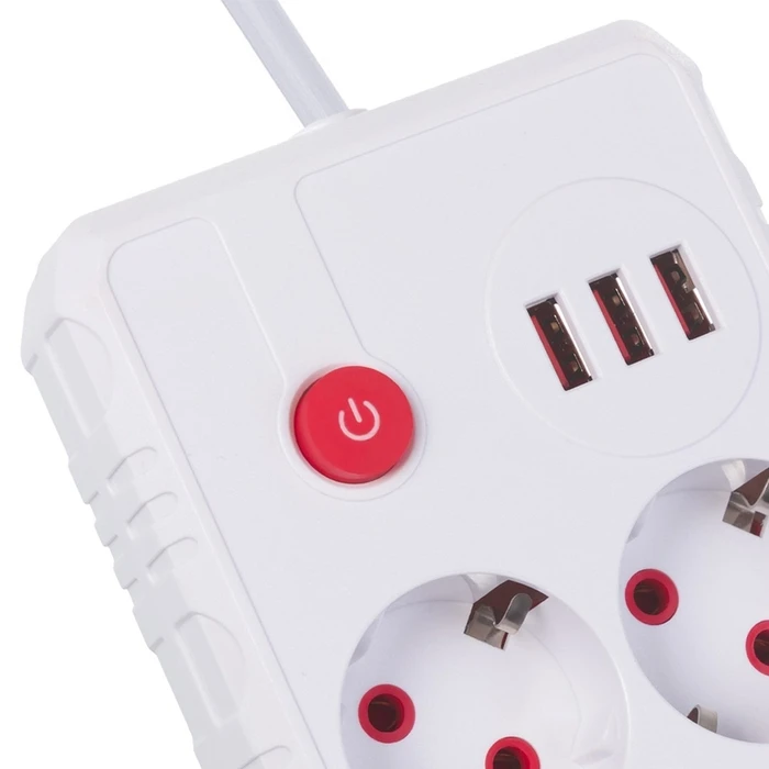 Πολύπριζο Maclean 2 sockets + 3xUSB, 110-240V AC 50/60Hz, 2.1A max 2500W, 1.5m, White, MCE387 W