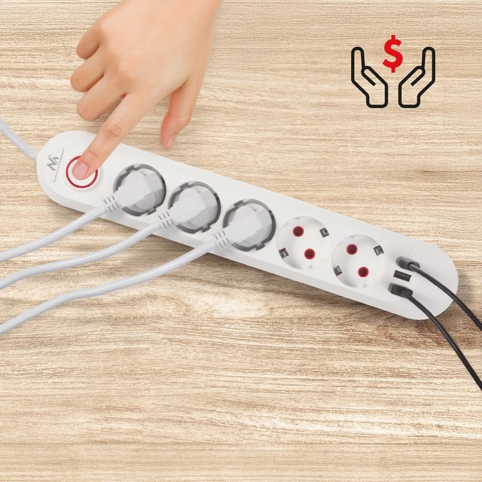 Πολύπριζο Maclean 5 socket + 3xUSB, 110-240V AC 50/60Hz, 2.1A max 2500W, 1.5m, White, MCE395 W