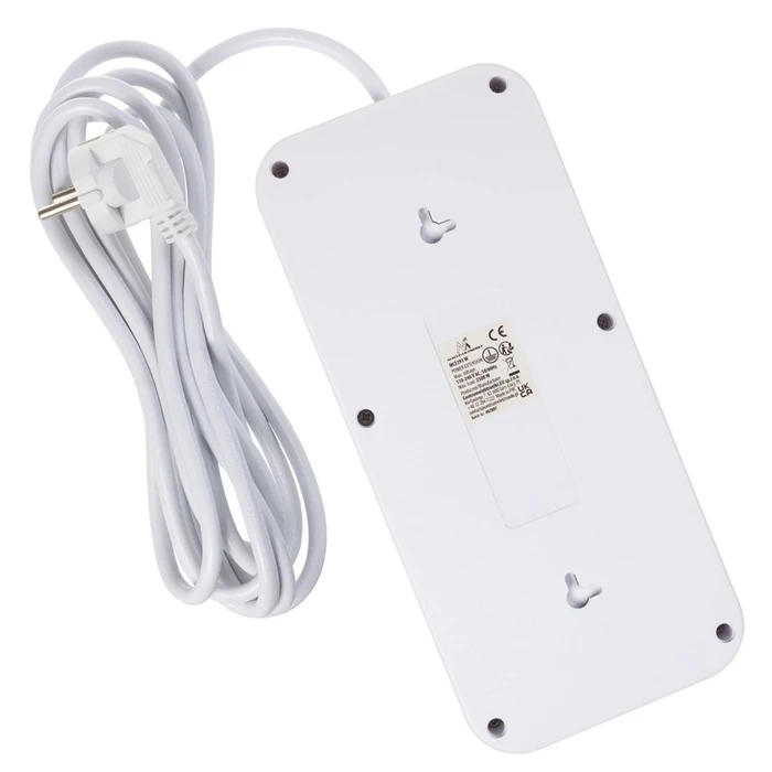 Πολύπριζο Maclean 6 socket + 4xUSB, 110-240V AC 50/60Hz, 2.1A max 2500W, 3m, White, MCE391 W