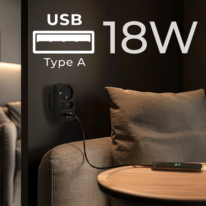 Πολύπριζο Maclean current socket x2 + 4xUSB, with 2 sockets, 2xUSB A, 2xUSB C PD 20W, 1x16A + 1x6A, MCE249 F/B