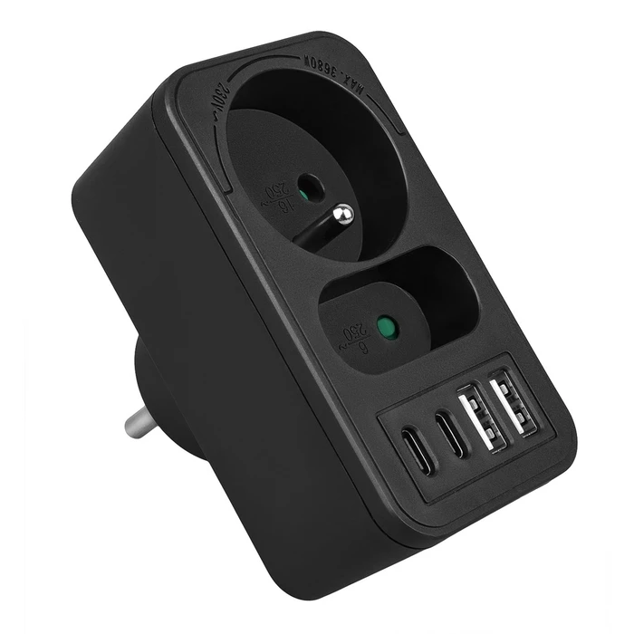 Πολύπριζο Maclean current socket x2 + 4xUSB, with 2 sockets, 2xUSB A, 2xUSB C PD 20W, 1x16A + 1x6A, MCE249 F/B
