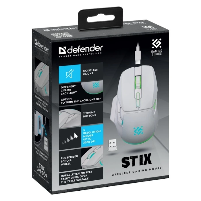 Ποντίκι Ασύρματο Defender STIX GM-009 RF White 3200dpi 7P