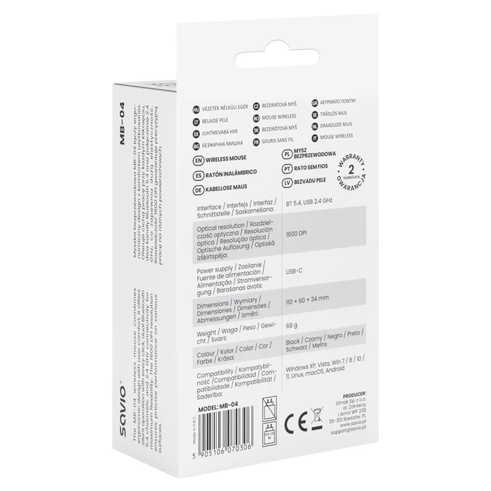 Ποντίκι Ασύρματο Savio MB-04 Universal Ambidextrous Bluetooth IR LED 1600 DPI