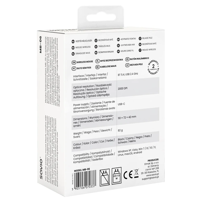 Ποντίκι Ασύρματο Savio MB-06 Universal Ambidextrous Bluetooth 3800 DPI