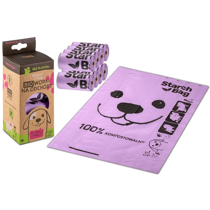 Σακούλες Περιττωμάτων Starch Bag BIO compostable poop bags lilac – 8x15 pcs