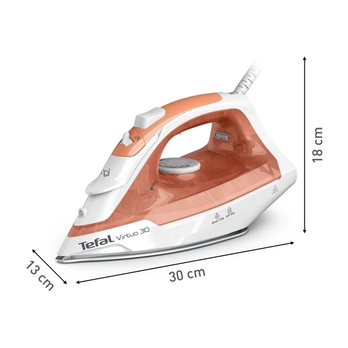 Σίδερο Ατμού Tefal Virtuo 30 FV2C40E0 iron Dry & Ceramic soleplate 2000 W Peach, White