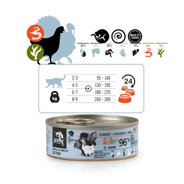 Υγρή Τροφή Γάτας 3coty Turkey with chicken and krill Senior 80g