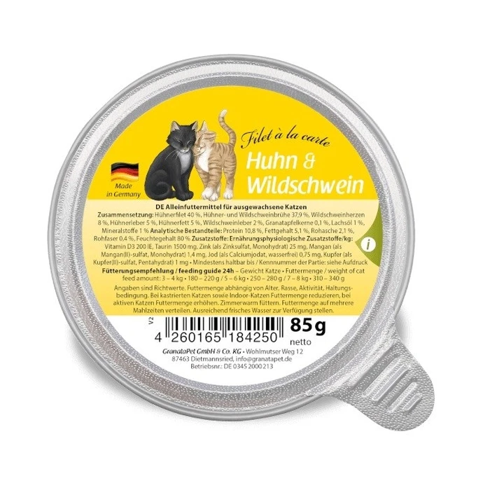 Υγρή Τροφή Γάτας Granata Pet Filet á la carte Chicken with wild boar 85g