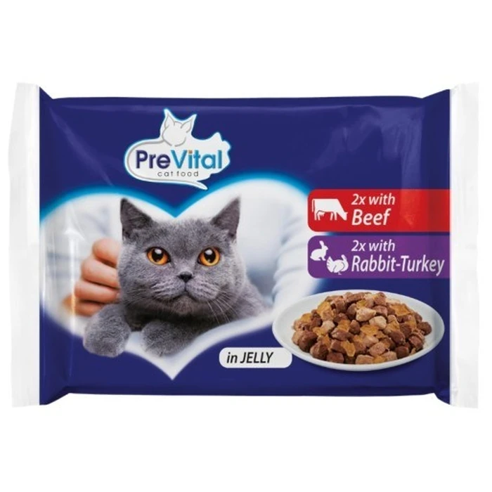 Υγρή Τροφή Γάτας Prevital Beef and rabbit with turkey in jelly – wet cat food – 4 x 100g