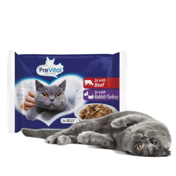 Υγρή Τροφή Γάτας Prevital Beef and rabbit with turkey in jelly – wet cat food – 4 x 100g