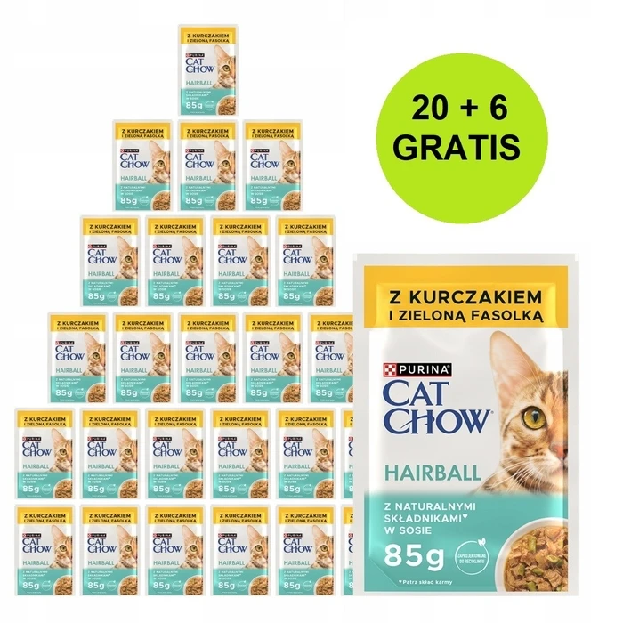 Υγρή Τροφή Γάτας Purina Cat Chow Hairball Control with chicken and green beans in sauce 26x85g (20 + 6 GRATIS)