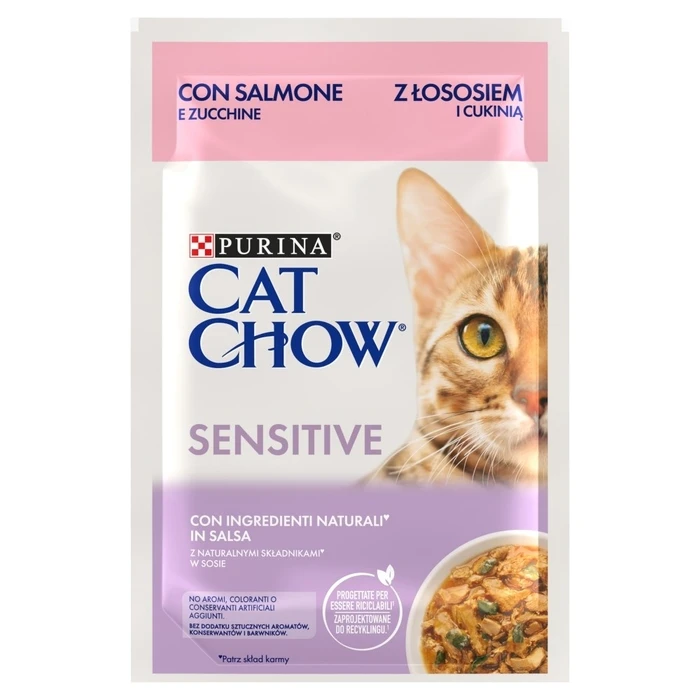 Υγρή Τροφή Γάτας Purina Cat Chow Sensitive with salmon and zucchini in sauce 26x85g (20 + 6 GRATIS)