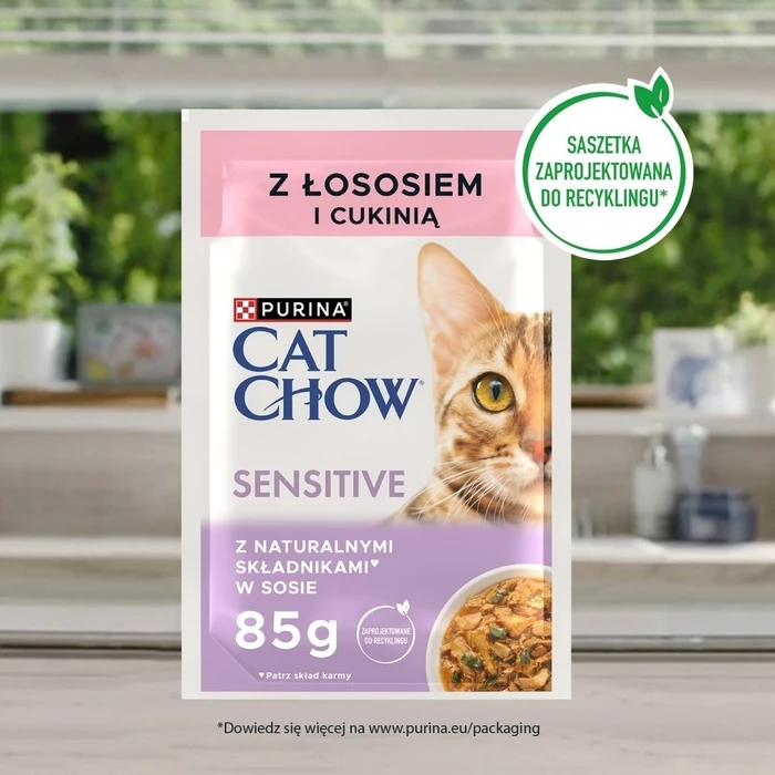 Υγρή Τροφή Γάτας Purina Cat Chow Sensitive with salmon and zucchini in sauce 26x85g (20 + 6 GRATIS)