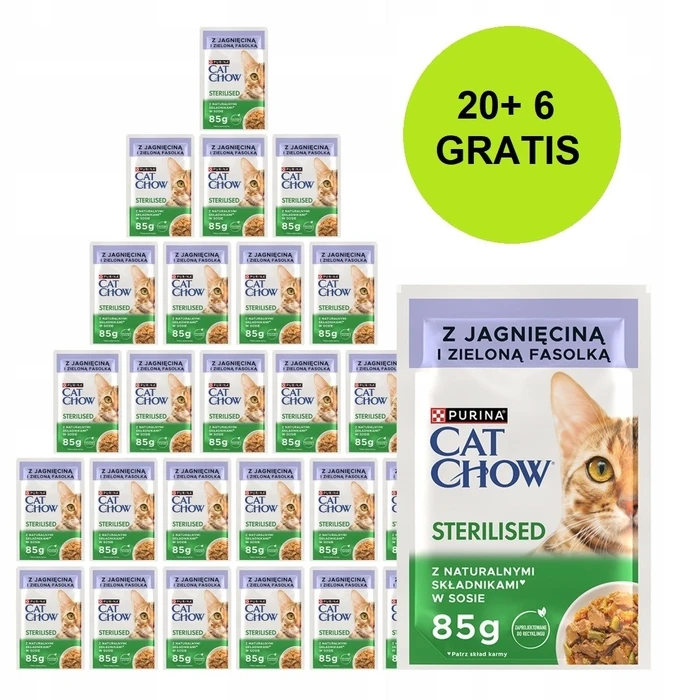 Υγρή Τροφή Γάτας Purina Cat Chow Sterilised with lamb and green beans in sauce 26x85g (20 + 6 GRATIS)
