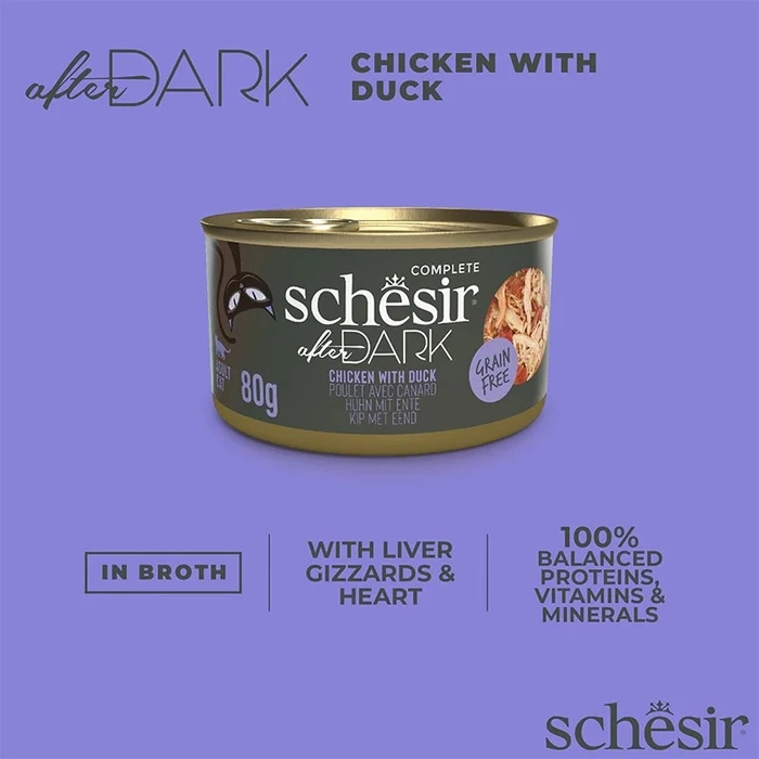 Υγρή Τροφή Γάτας Schesir After Dark Chicken fillet with duck in broth 80g