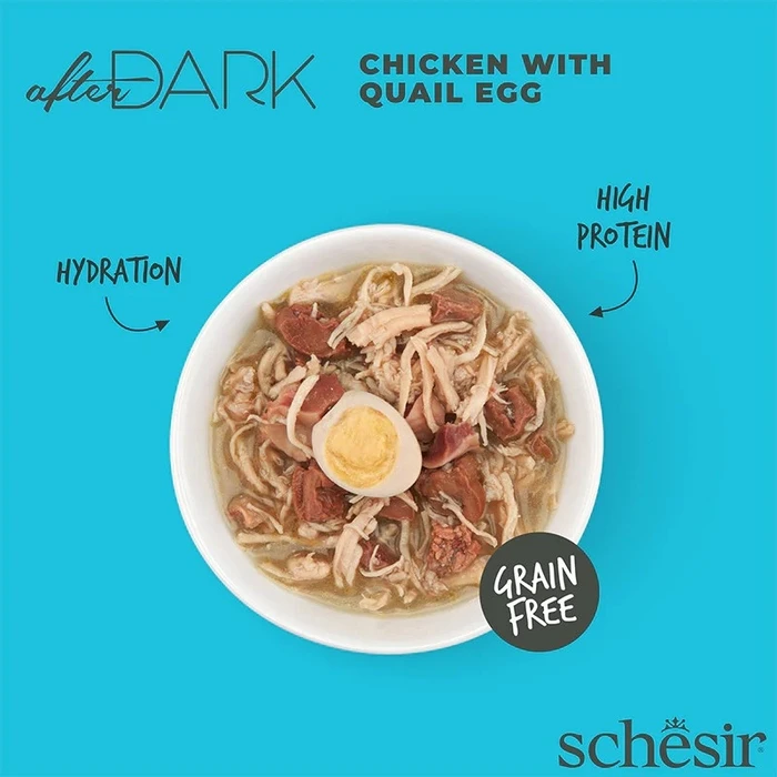 Υγρή Τροφή Γάτας Schesir After Dark Chicken fillet with quail egg in broth 80g
