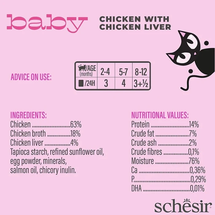 Υγρή Τροφή Γάτας Schesir Baby Chicken with liver in broth - wet food for kittens - 70g
