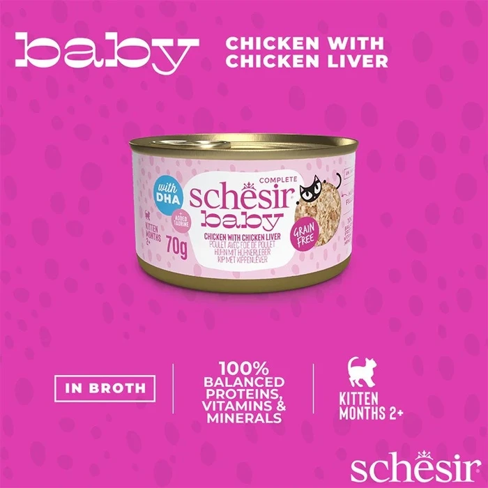 Υγρή Τροφή Γάτας Schesir Baby Chicken with liver in broth - wet food for kittens - 70g
