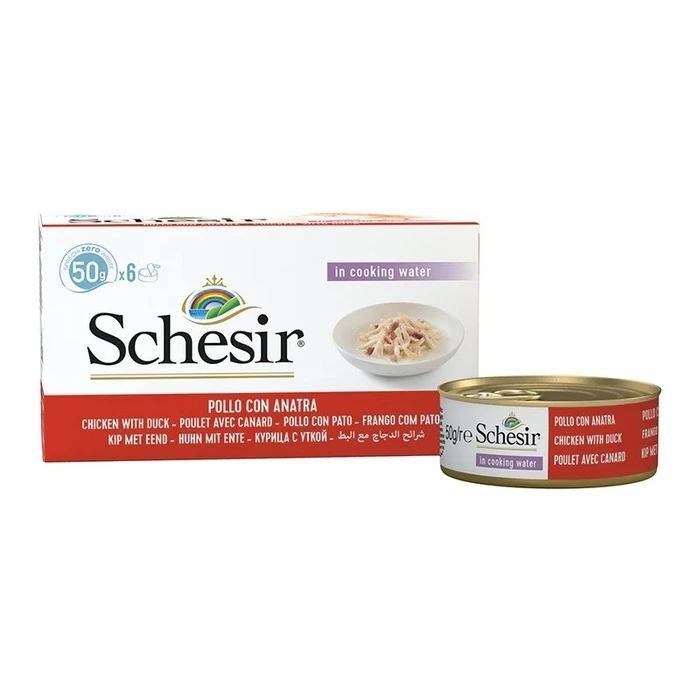 Υγρή Τροφή Γάτας Schesir Chicken fillets with duck in broth 6x50g