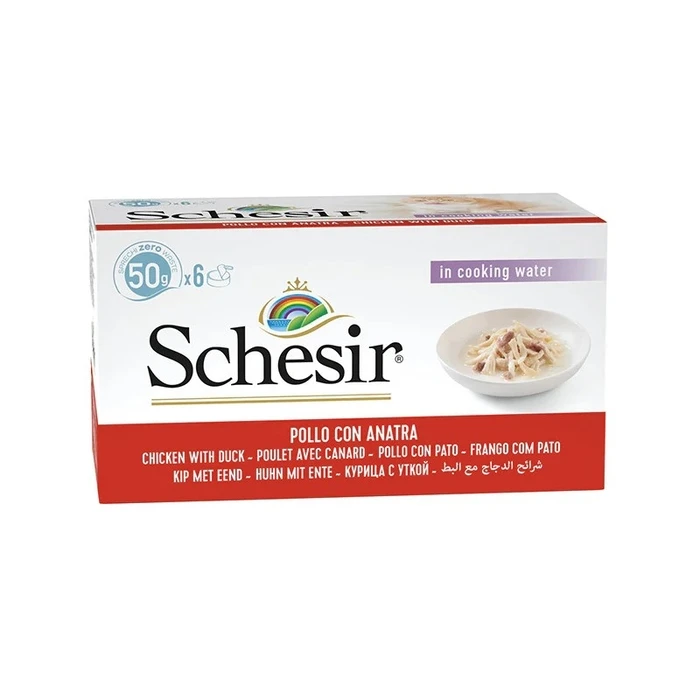 Υγρή Τροφή Γάτας Schesir Chicken fillets with duck in broth 6x50g