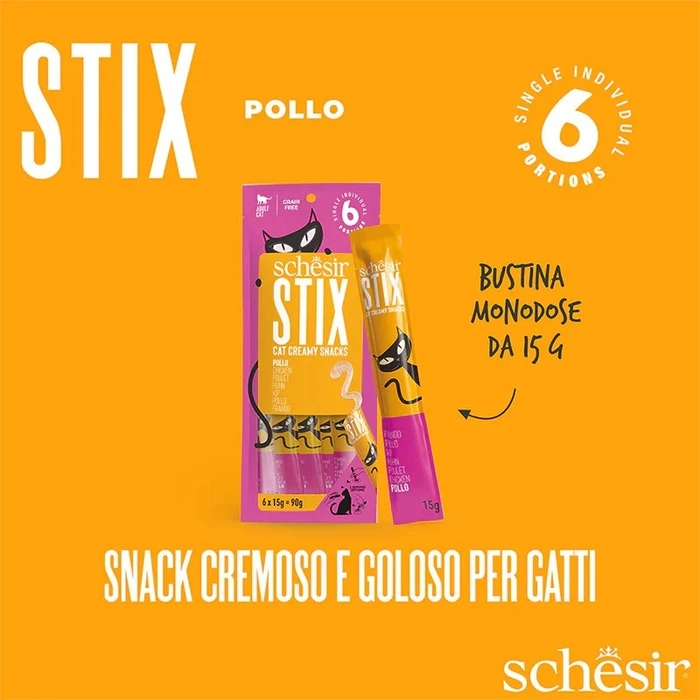 Υγρή Τροφή Γάτας Schesir Stix Cream of chicken 6x15g