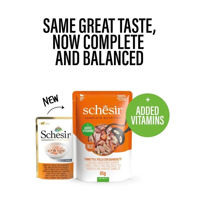 Υγρή Τροφή Γάτας Schesir Tuna and chicken with shrimp in jelly 85g