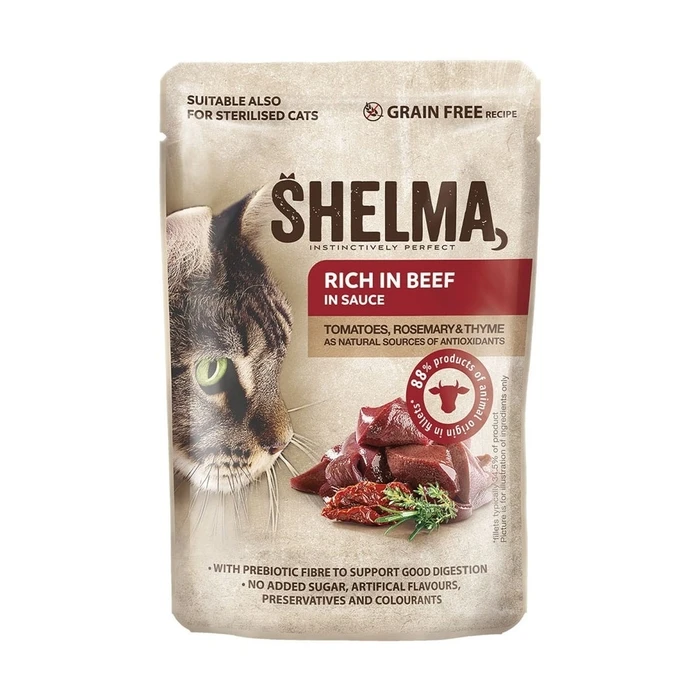 Υγρή Τροφή Γάτας Shelma Rich in salmon, cod, beef and chicken 4x85g