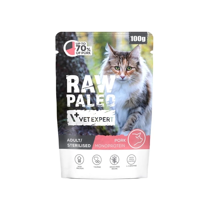 Υγρή Τροφή Γάτας Vetexpert Raw Paleo Adult Sterilised Pork 100g