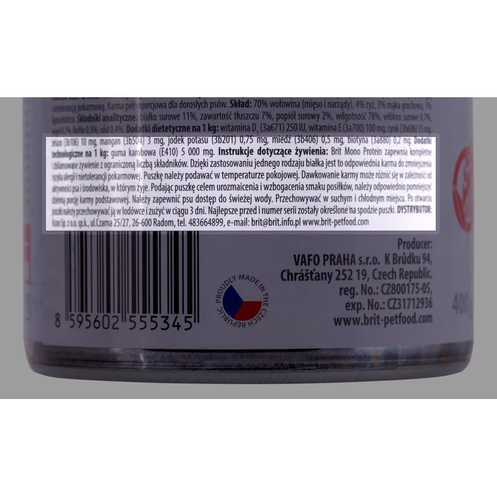 Υγρή Τροφή Σκύλων Brit Mono Protein Beef & Rice 400g