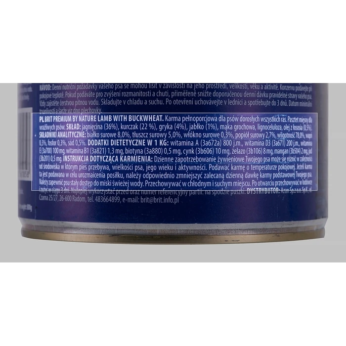 Υγρή Τροφή Σκύλων Brit Premium by Nature Lamb with Buckwheat 800 g