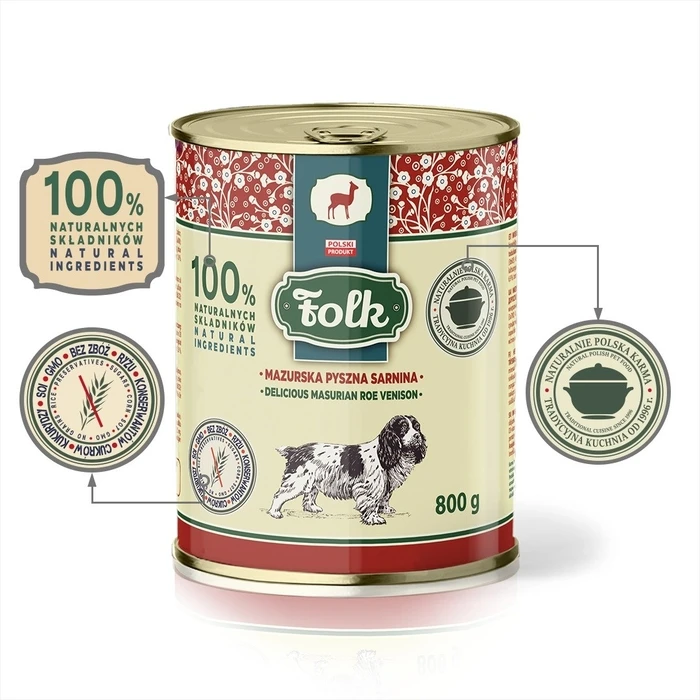 Υγρή Τροφή Σκύλων Folk Delicious Masurian roe venison 800g