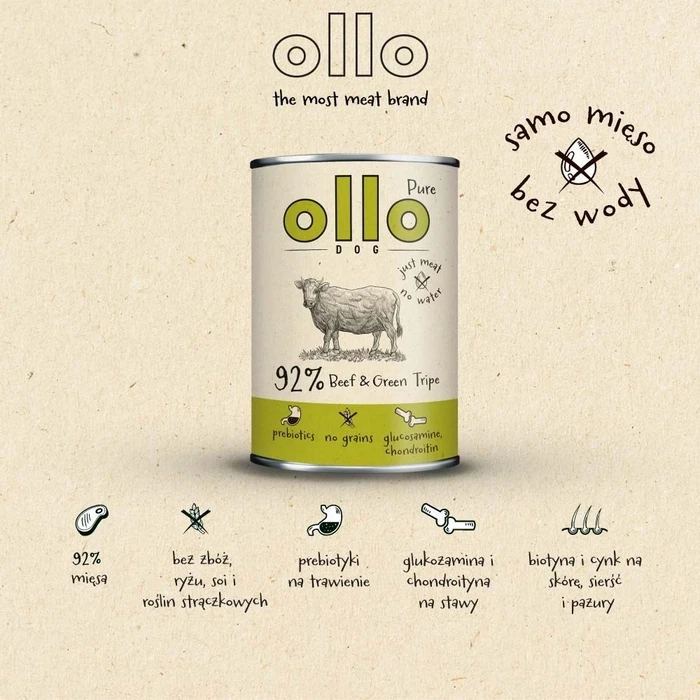Υγρή Τροφή Σκύλων Ollo Pure Beef and Green tripe 400g