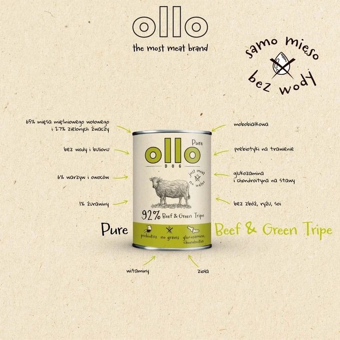 Υγρή Τροφή Σκύλων Ollo Pure Beef and Green tripe 400g