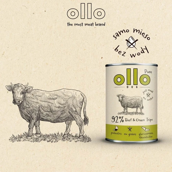 Υγρή Τροφή Σκύλων Ollo Pure Beef and Green tripe 400g