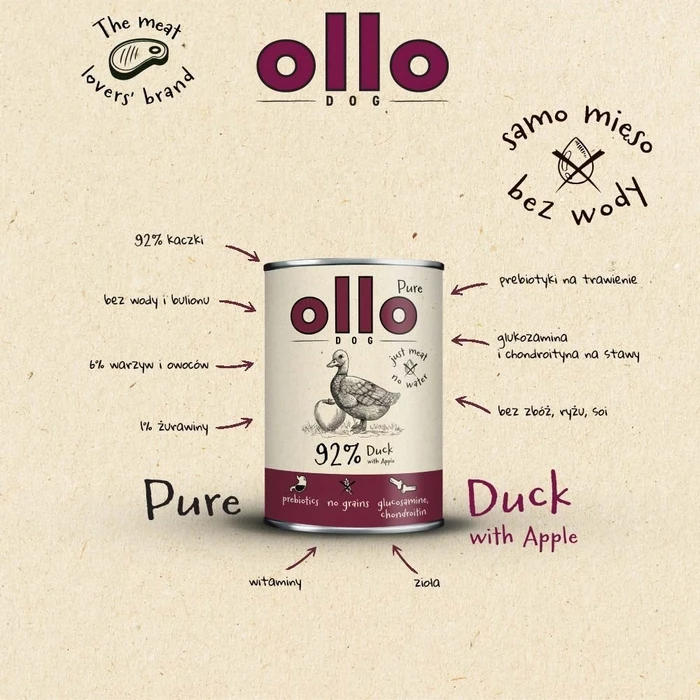 Υγρή Τροφή Σκύλων Ollo Pure Duck with Apple 400g