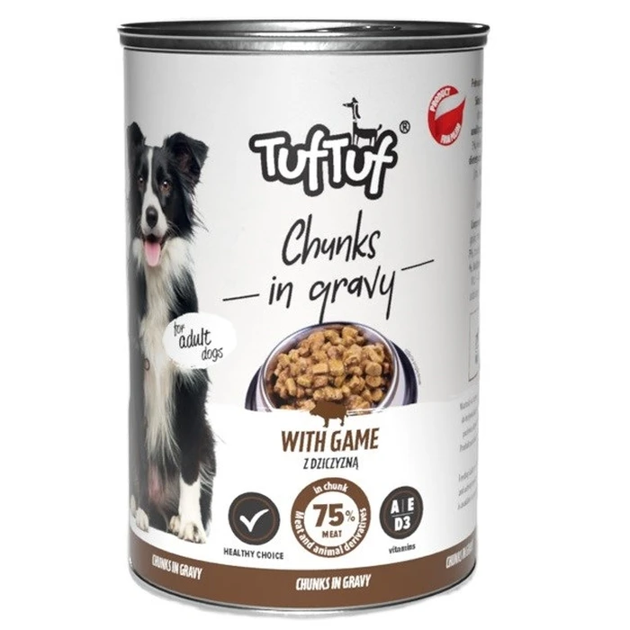 Υγρή Τροφή Σκύλων Tuf Tuf Meaty chunks with game 1250g
