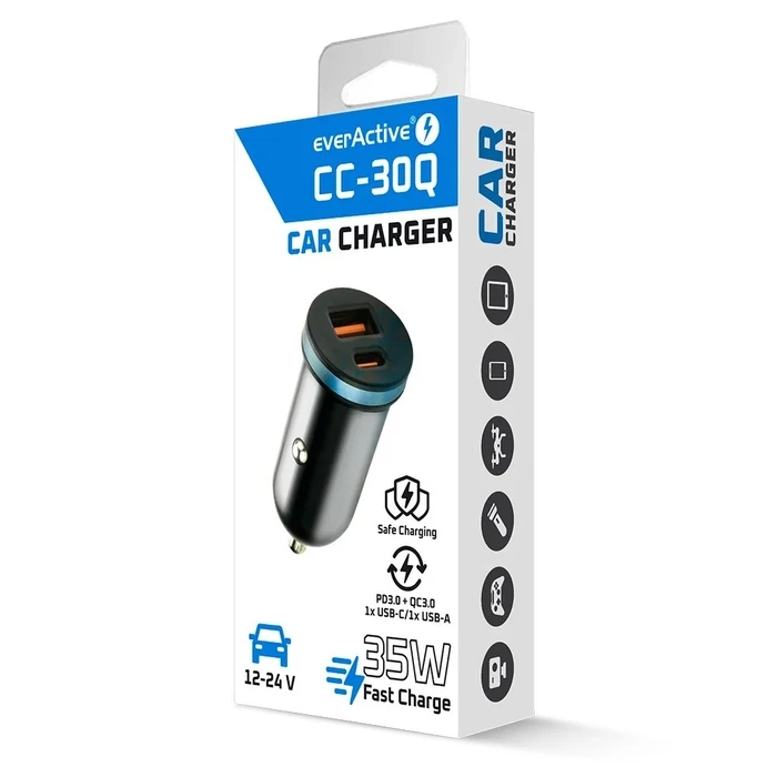 Φορτιστής Πρίζας Car Everactive CC-30Q USB + USB-C QC 3.0 PD 35W