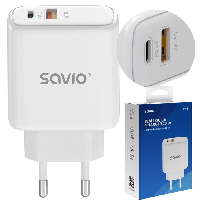 Φορτιστής Πρίζας Savio LA-12 White AC Fast charging Indoor