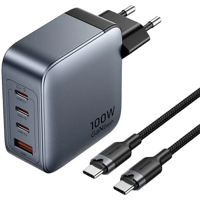 Φορτιστής Πρίζας Vention 100W 1xUSB-A 3xUSB-C + cable
