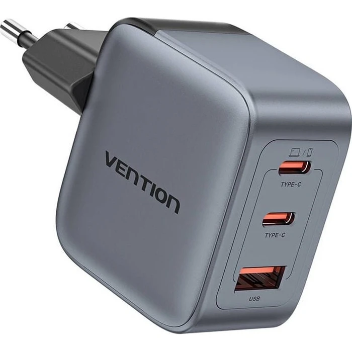 Φορτιστής Πρίζας Vention 70W GaN PD 1x USB-A 2x USB-C BK
