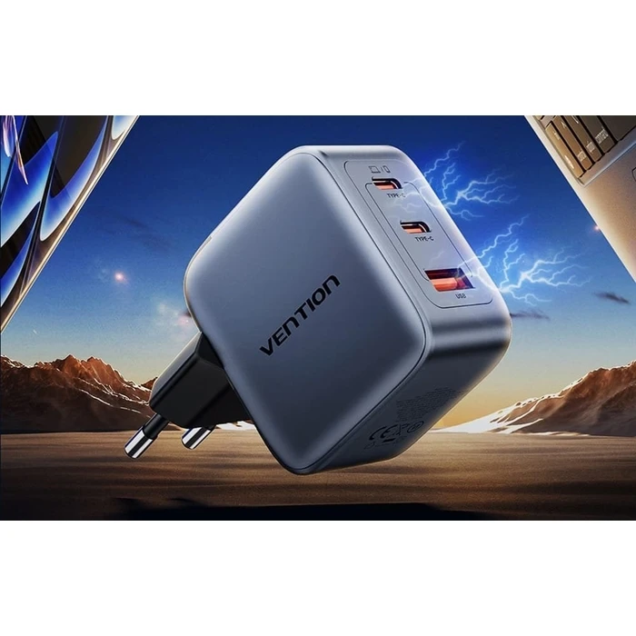 Φορτιστής Πρίζας Vention 70W GaN PD 1x USB-A 2x USB-C BK