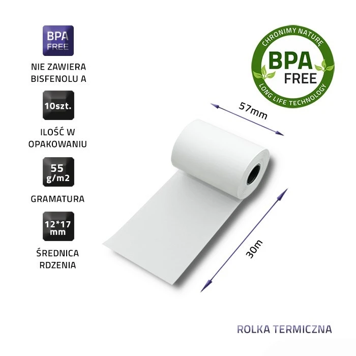 Χαρτοταινίες Ταμειακής Qoltec 51895 Thermal roll 57 x 30 | 55g / m2 | 10 pcs. | BPA free