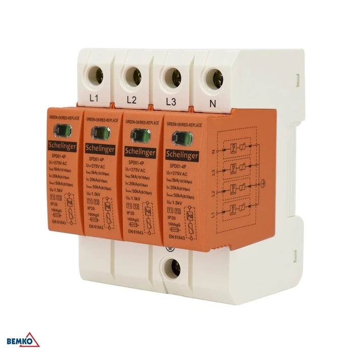 Surge Protective Device 4P 8kA (10/350) Class T1+T2 (B+C) SCHELINGER (BEMK-A51-SPD02-4P-B+C)