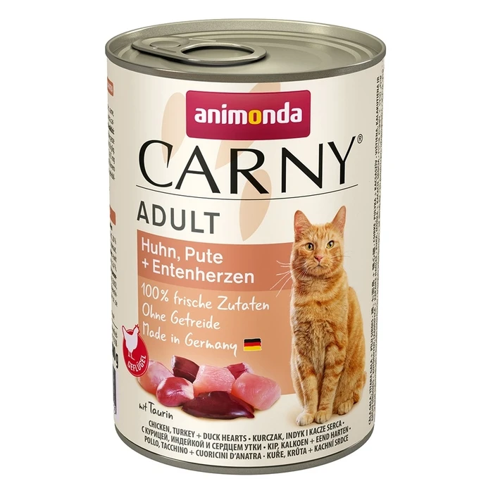 ANIMONDA Carny Adult Chicken, Turkey, Duck Hearts - Wet Cat Food - 400g