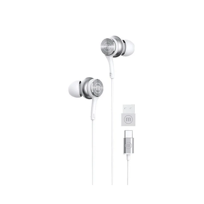 Ακουστικά ενσύρματα Maxell XC1 με USB-C και προσαρμογέα USB-A, Λευκά
