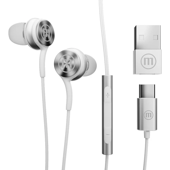Ακουστικά ενσύρματα Maxell XC1 με USB-C και προσαρμογέα USB-A, Λευκά