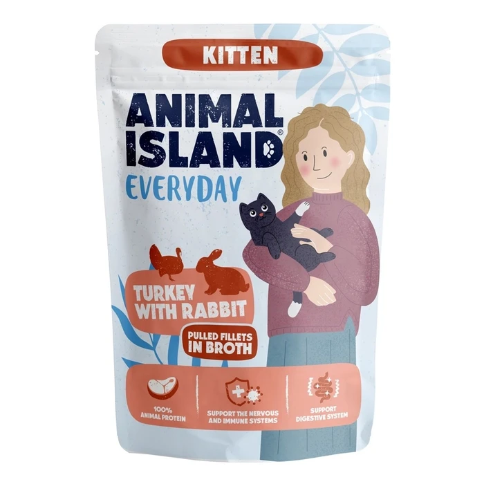 ANIMAL ISLAND Everyday Kitten Γαλοπούλα με Κουνέλι σε Ζωμό - Υγρή τροφή για γατάκια - 85 g