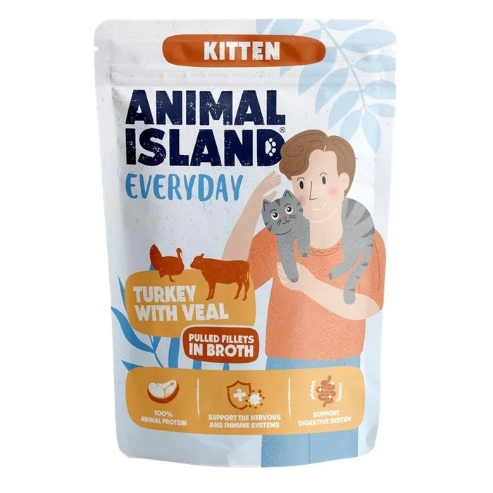 ANIMAL ISLAND Everyday Γατάκι Γαλοπούλα με Μοσχάρι σε ζωμό - Υγρή τροφή γάτας 85 g